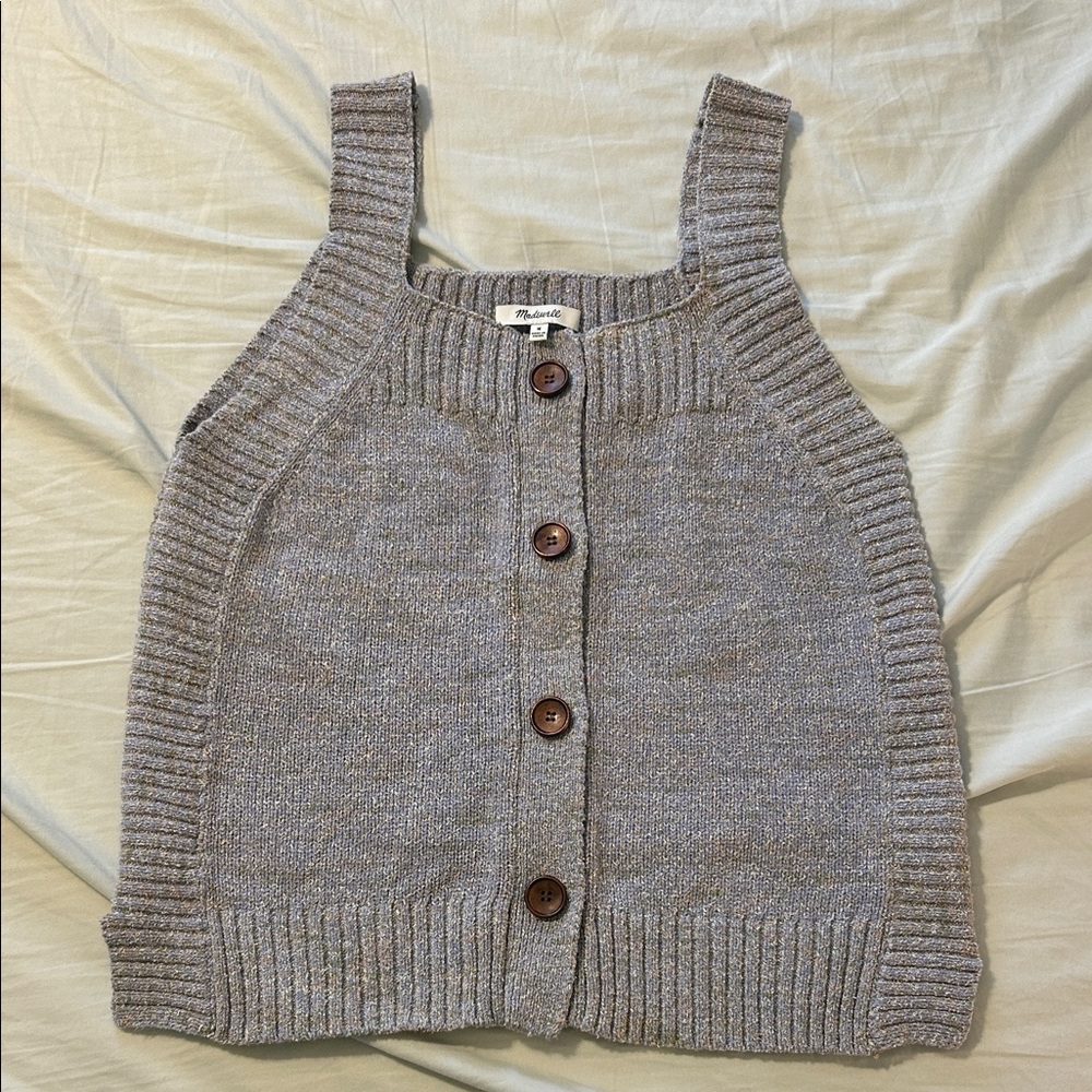 Madewell Button-Front Knit Tank in Heather Taupe